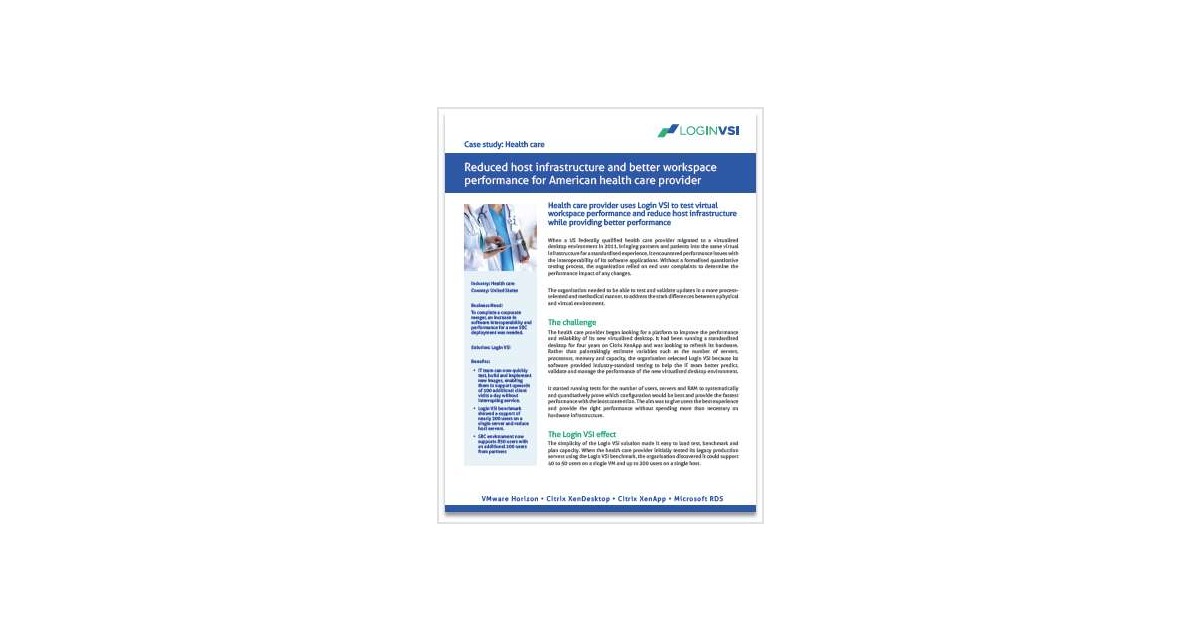 US Healthcare Provider Reduces VDI Infrastructure Costs While Increasing Workspace Performance