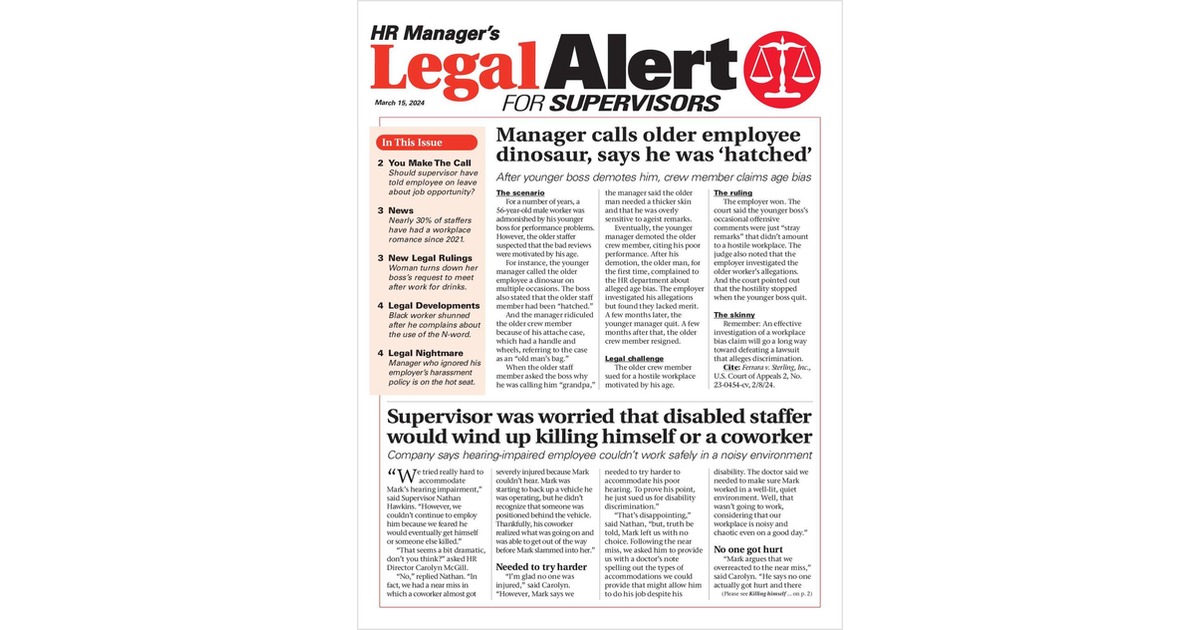 HR Manager's Legal Alert for Supervisors Newsletter: March 15 Edition