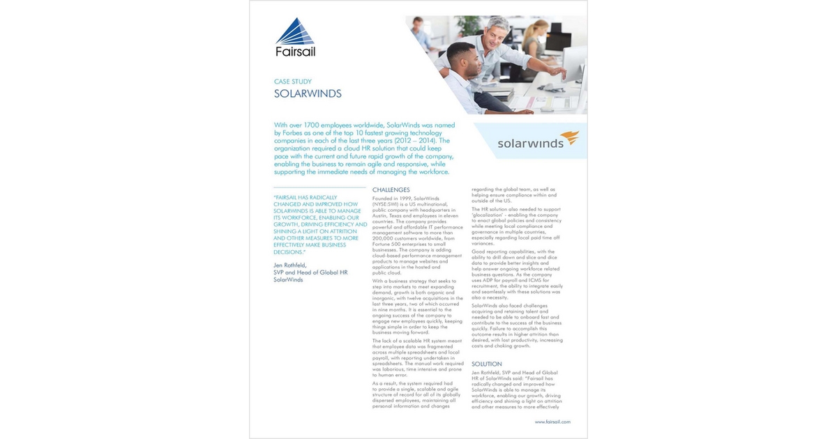 Fairsail Case Study: SolarWinds
