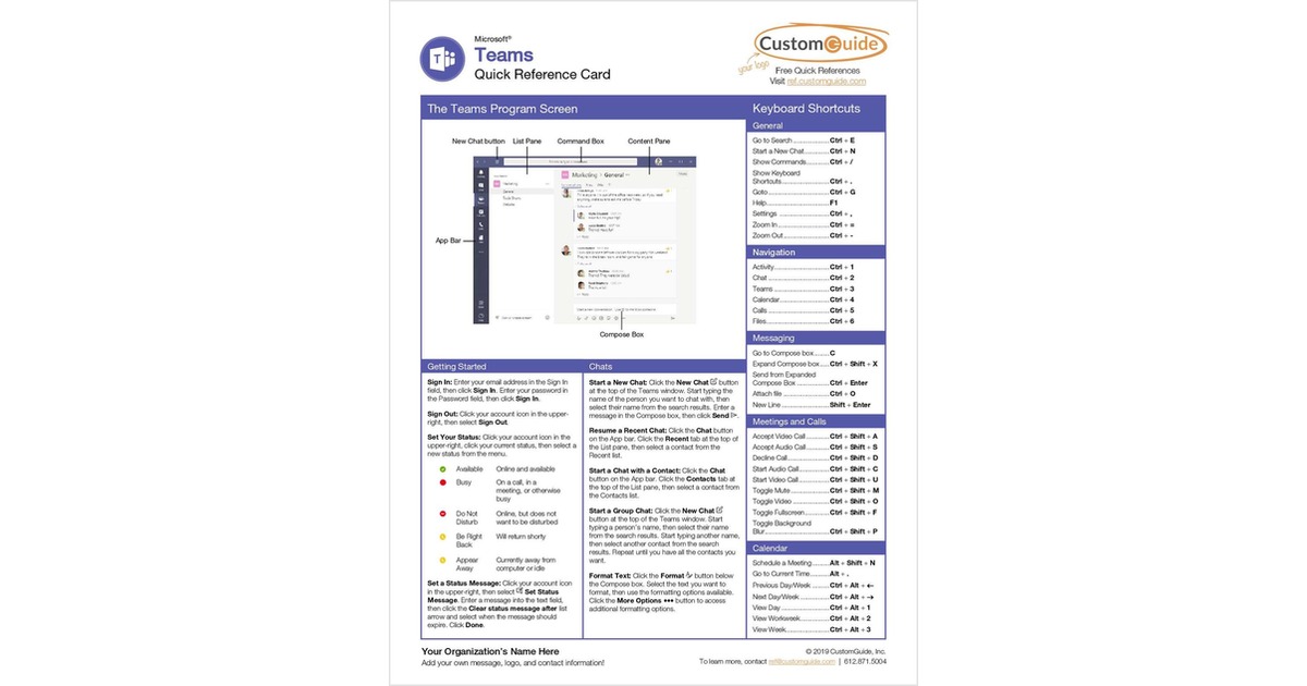 Microsoft Teams- Free Reference Card