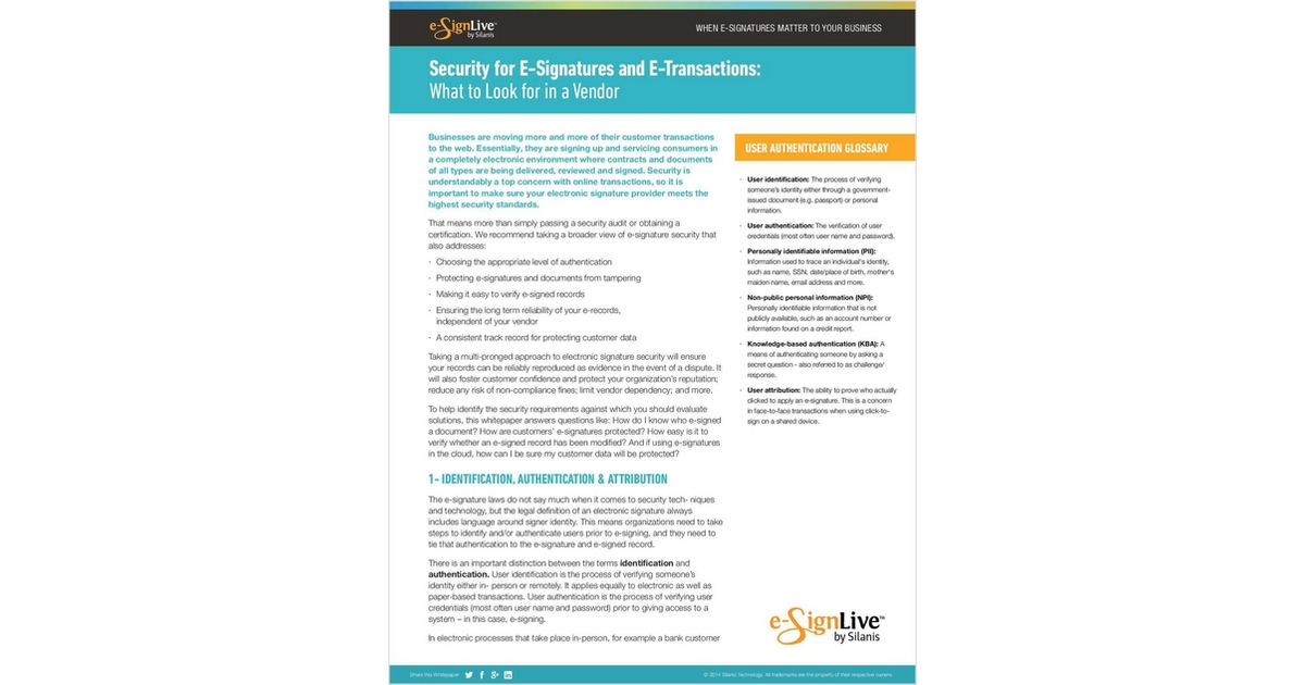 Security for E-Signatures and E-Transactions