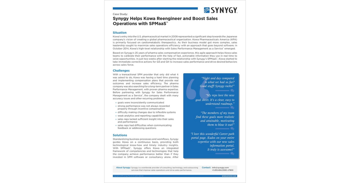 Synygy Helps Kowa Reengineer and Boost Sales  Operations with SPMaaSâ„¢